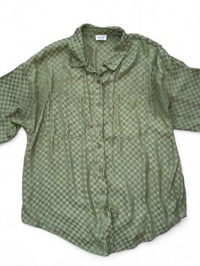 Le Lis Olive Green Checkered Button Down Shirt